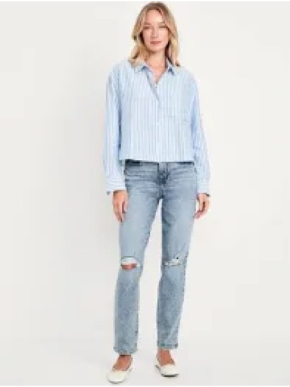 Madewell Light Blue Ripped Straight-Leg Jeans